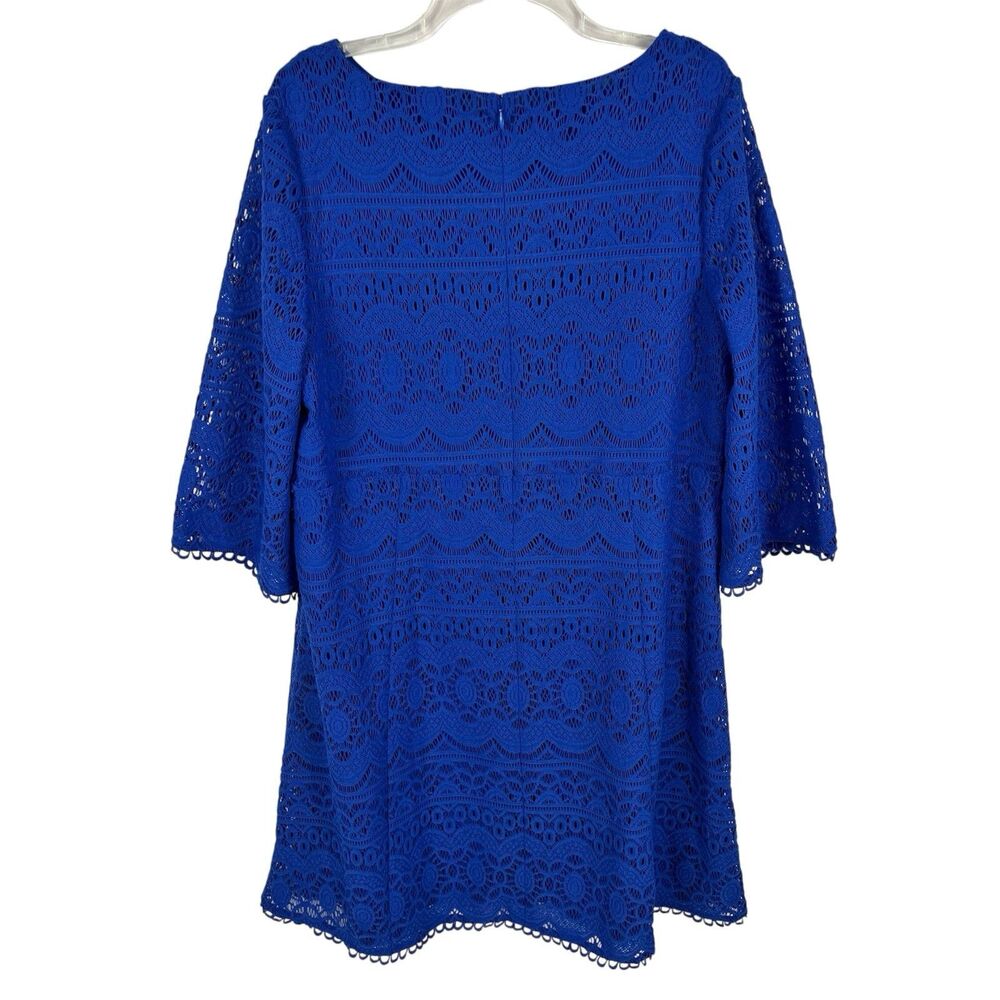 Chico’s 3 Cobalt Blue Crochet Lace 3/4 Sleeve  Knee Length Shift Dress Womens 16 - Picture 2 of 11